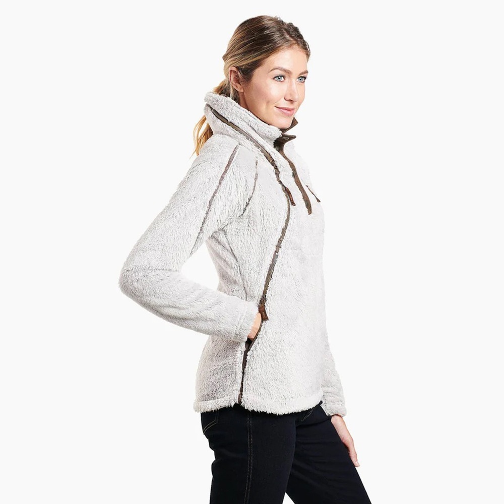 Kuhl Women’s Stone Flight Pullover Fleece Small Stowaway Hood Fuzzy Soft Stone - Picture 2 of 16